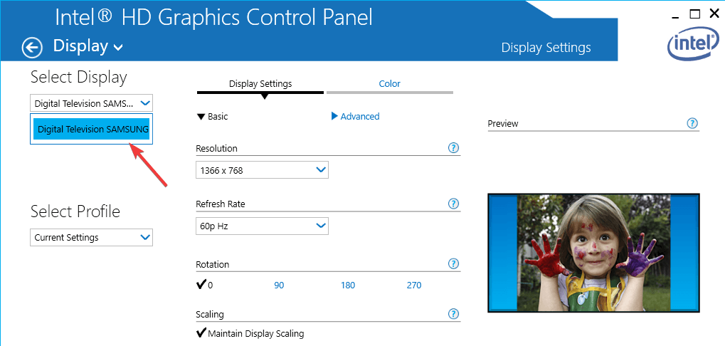 Intel graphic control panel - Windows 10 not recognizing 4k tv