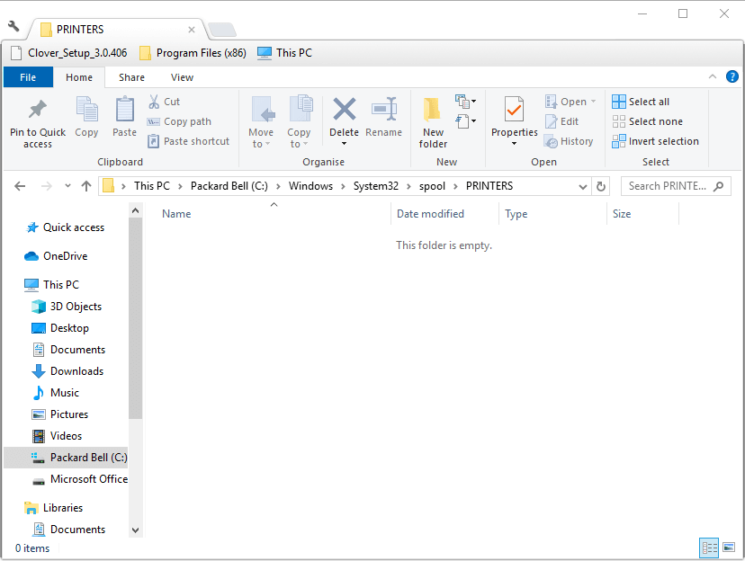 Print Spooler folder error printing message windows 10