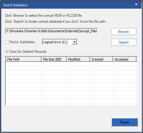 The Select Database window microsoft office access error in loading dll
