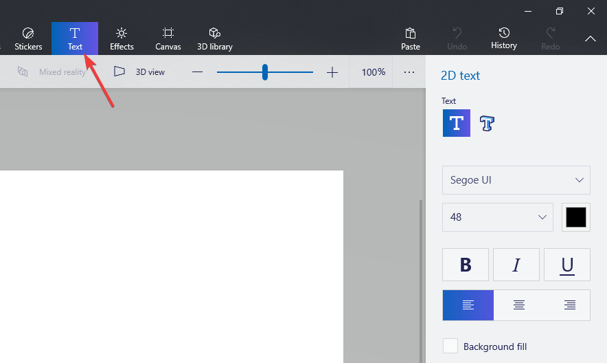 Text icon paint 3d with options menu