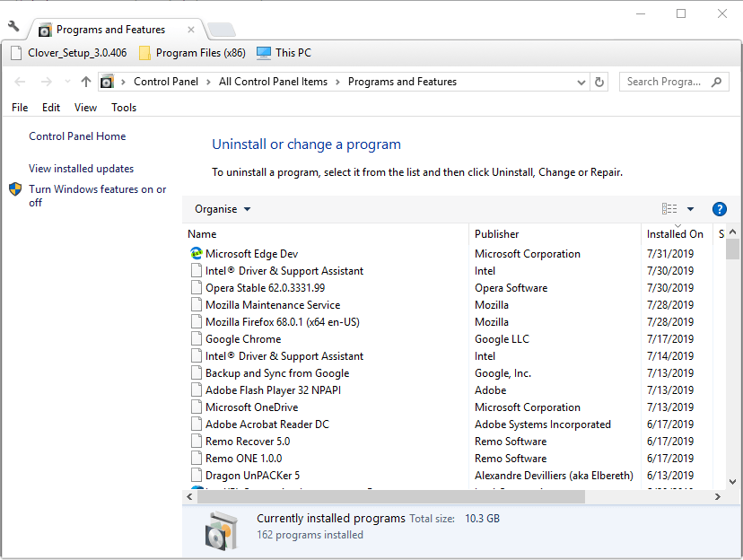 The Programs and Features uninstaller computer doesn't display have vt-x/amd-v enabled