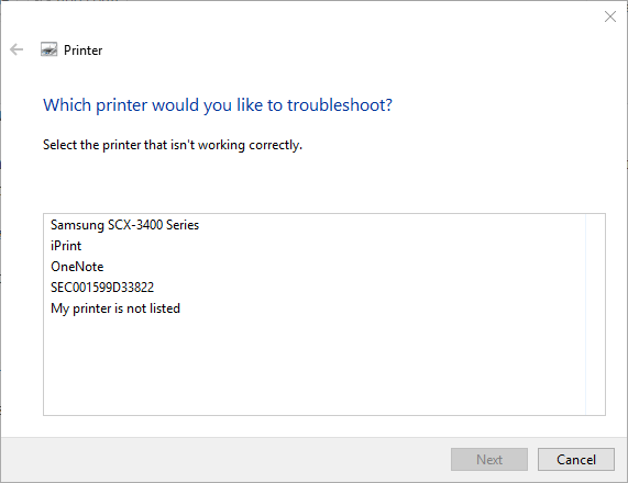 Printer troubleshooter error printing message windows 10