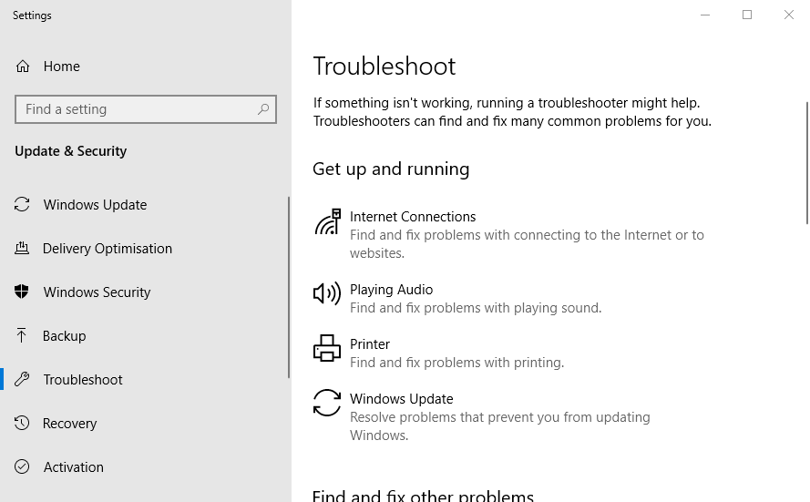 Troubleshoot settings error printing message windows 10 