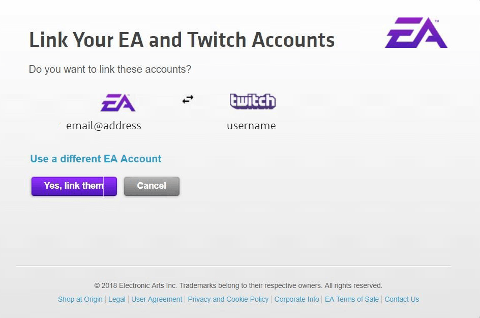 something went wrong linking EA account to Twitch