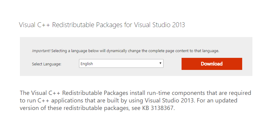 VC++ resdistributable Visual Studio 2013 - origin error bad image