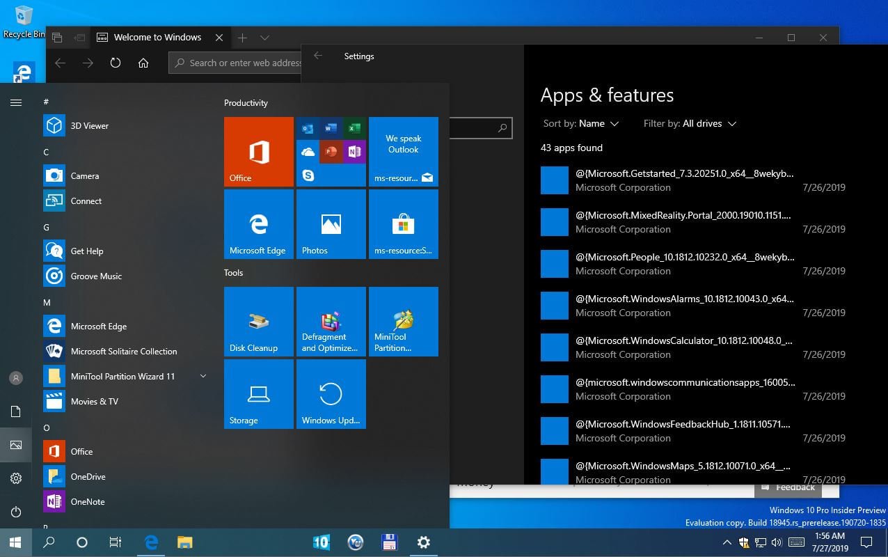 Windows 10 build 18950 deletes MS store and related apps