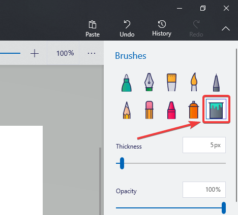 fill tool brushes menu - Paint 3D how to change color
