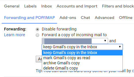 Forwarding options gmail emails go straight to trash