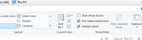 Hidden items check box found.000 folder windows 10