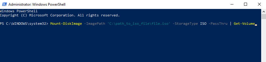 mount-diskimage powershell windows server could not mount iso