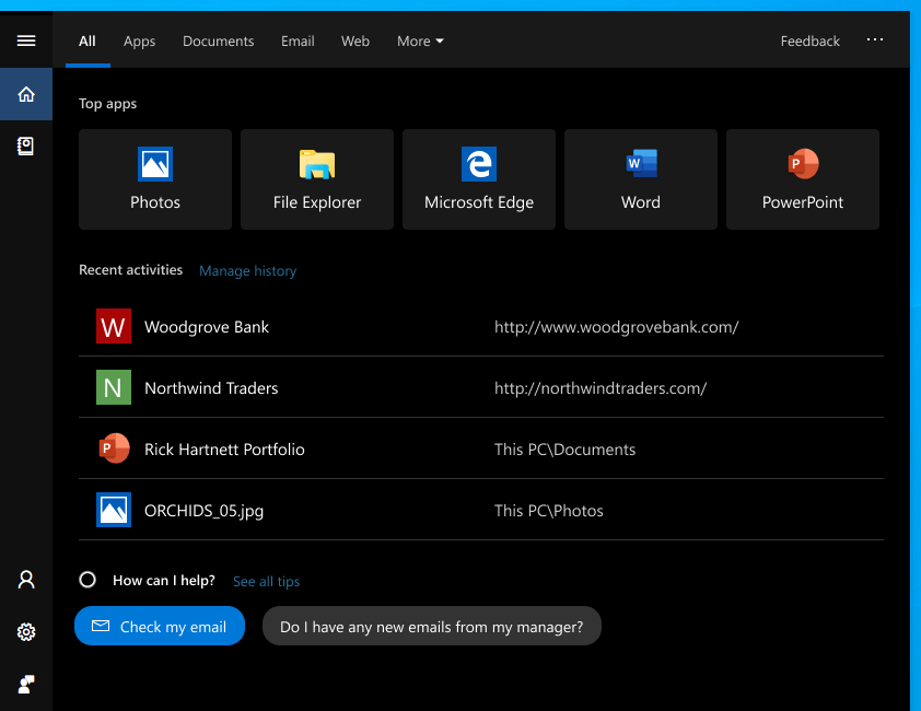 search home experience Preview Build 18963