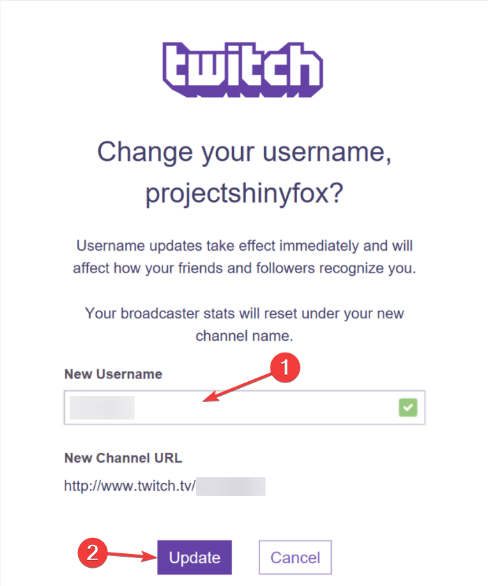 Twitch change username not working