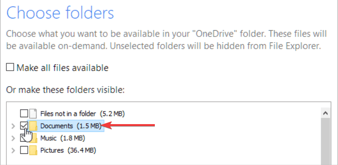 onedrive choose folders
