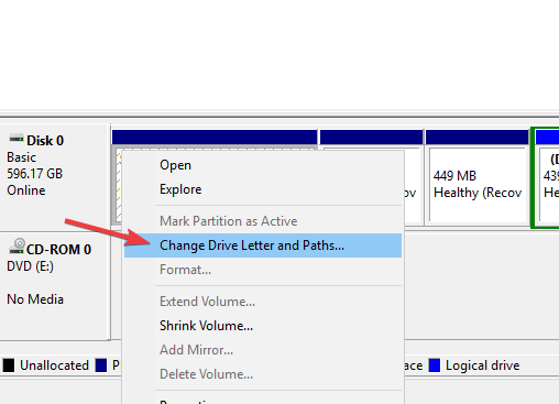 change drive letter There is no disk in the drive error 