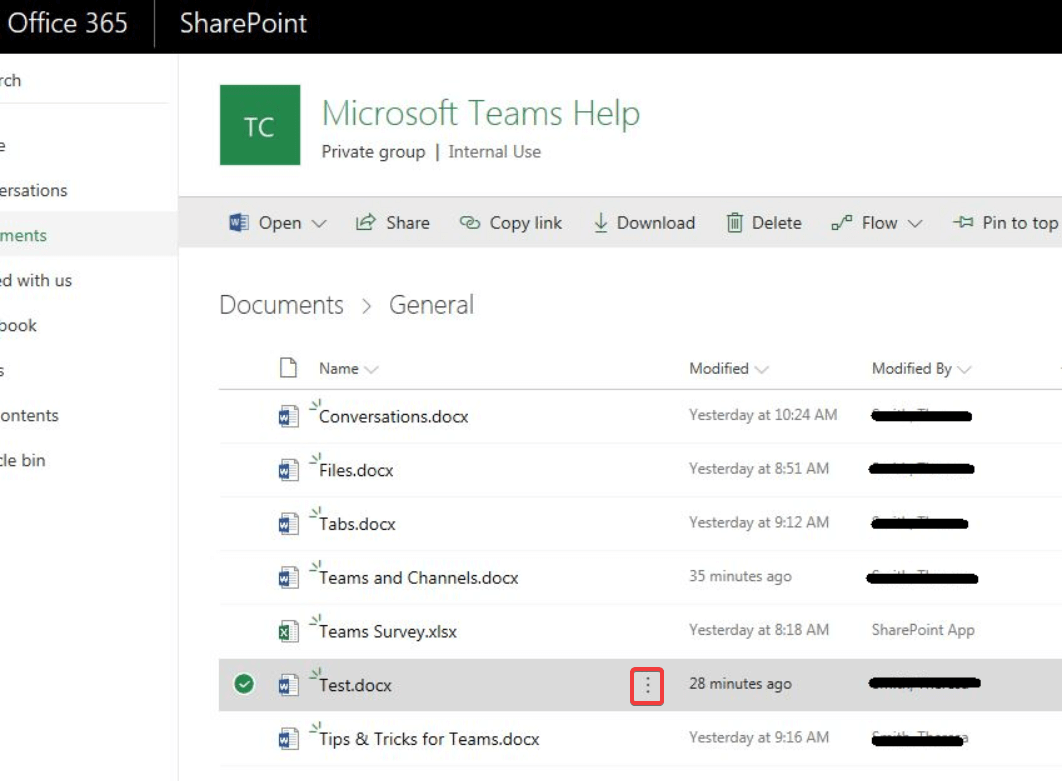 sharepoint can't delete files in Microsoft Teams