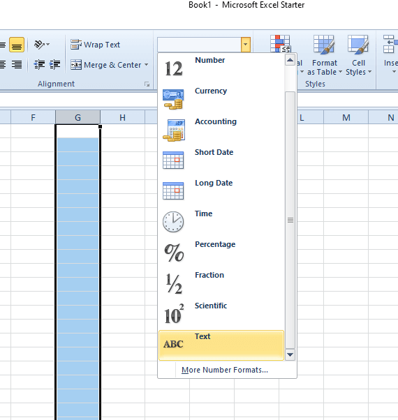The number format drop-down menu stop excel from changing numbers to dates