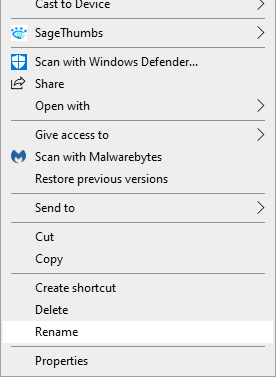 The Rename option found.000 folder windows 10