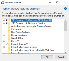 Turn Windows Features on or off on Windows 10