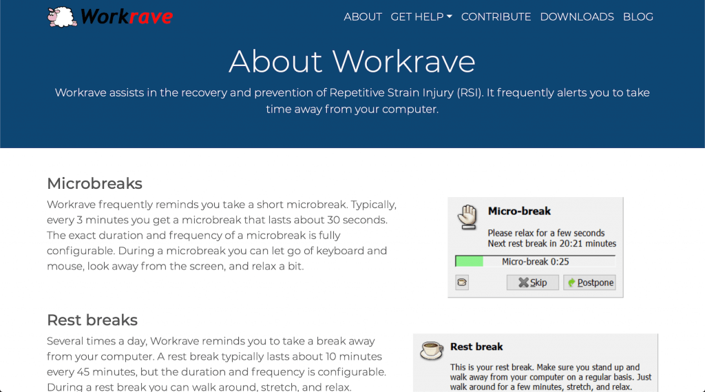 WorkRave software that reminds you to take breaks