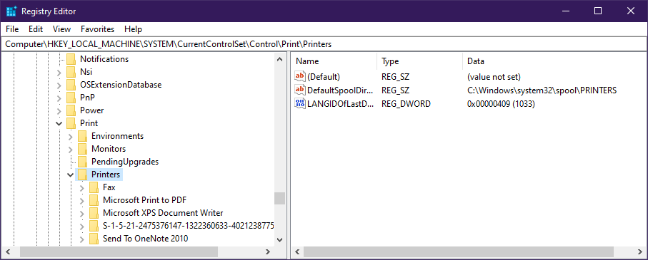Deleted a printer in Windows 10 keeps coming back Registry editor