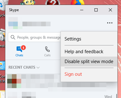disable split view mode how to regroup windows in skype