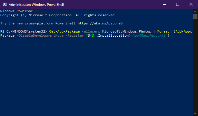 Install Photos Apps with Powershell