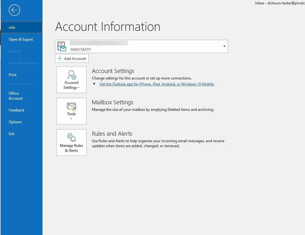 Outlook account settings Can't delete an email folder in Outlook