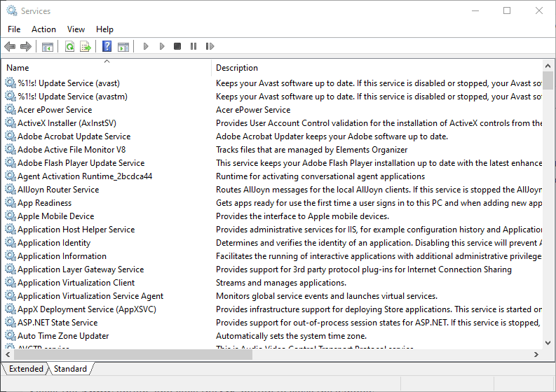 Services window windows server not showing up in network