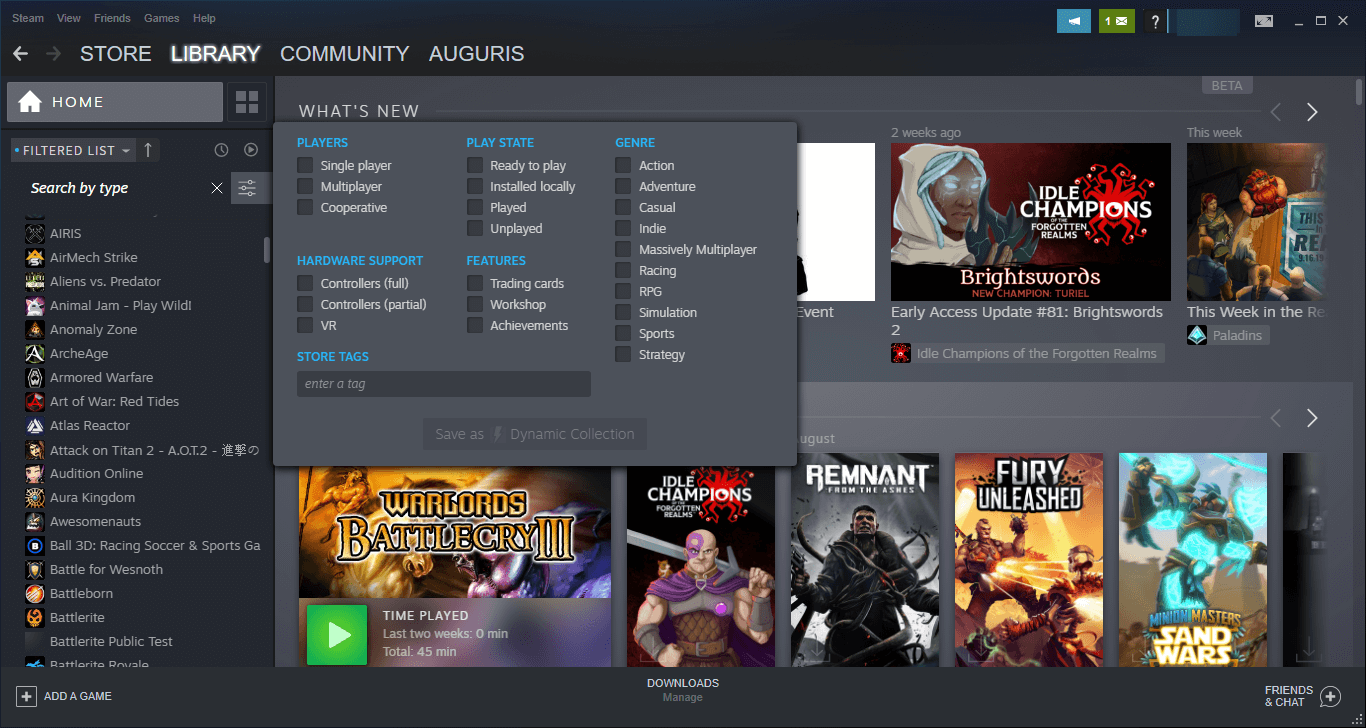 Steam Beta Collections tab