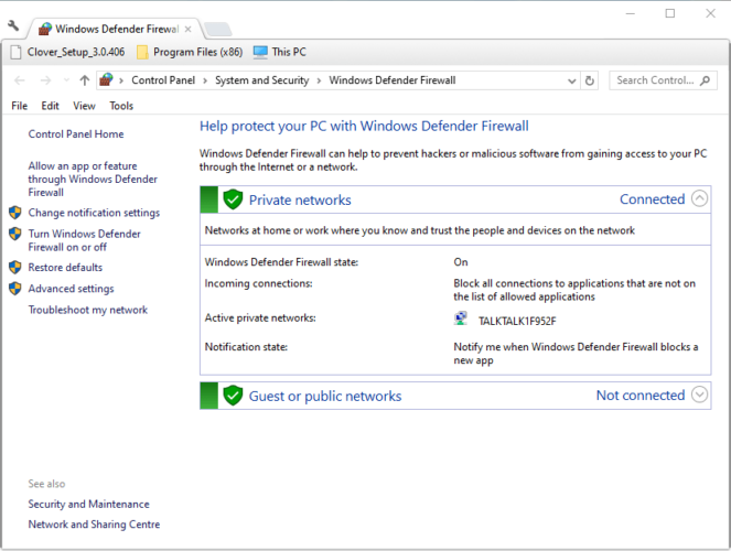 The Windows Defender Firewall Control Panel applet ubersuggest not working