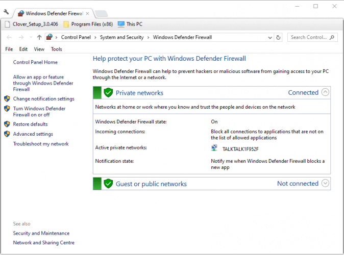 The Windows Defender Firewall window outlook error 0x8004010f windows 10
