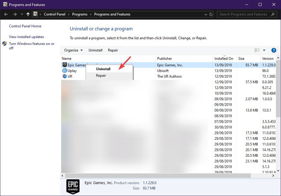 Can't download game Epic Games uninstall
