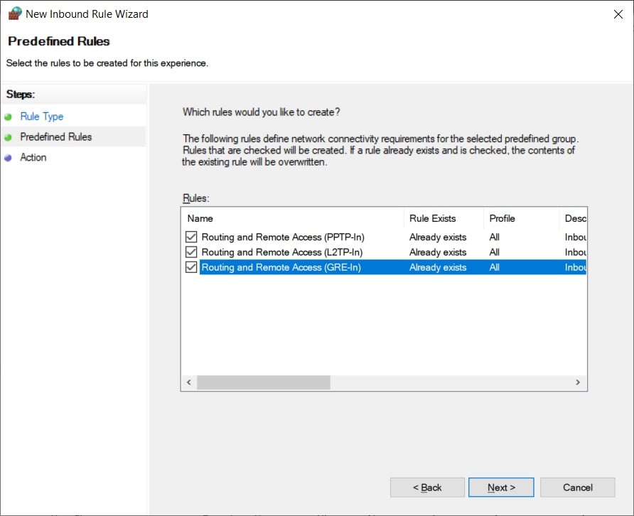 enable Windows firewall Routing and Remote Access