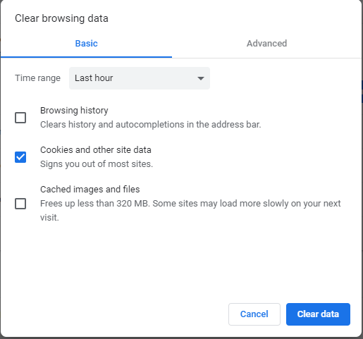 Clear browsing data options website buttons not working in browser