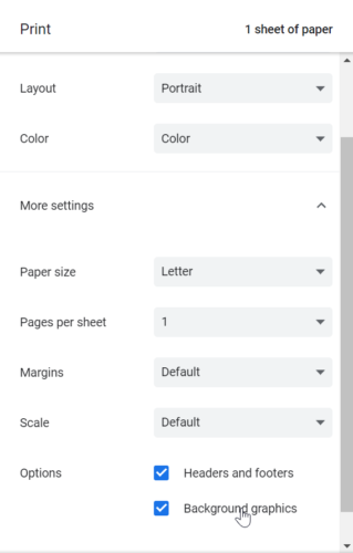 how to enable print background colors and images in chrome drop down