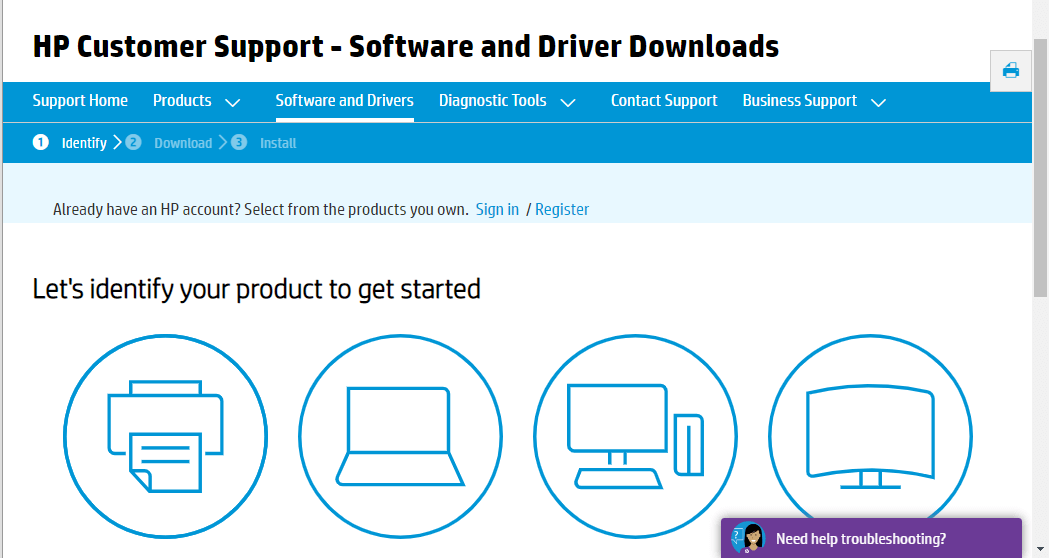 HP software and drivers page Missing or failed printhead