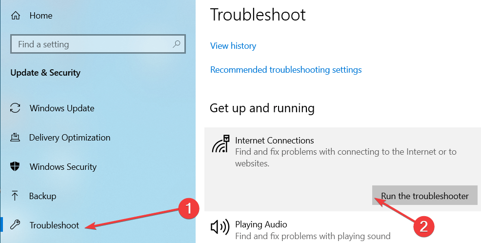 run internet connections troubleshooter