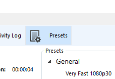 The Presets button dropbox error exporting files
