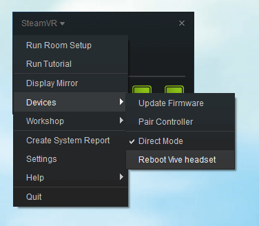 Reboot Vive headset option htc vive not connecting 