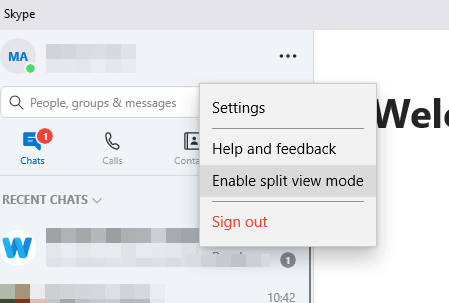 Enable split view mode how to regroup windows in skype