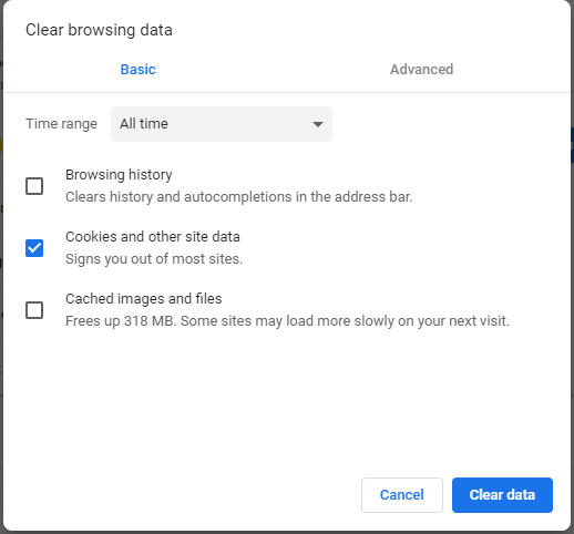 The Clear browsing data window asana not working in chrome