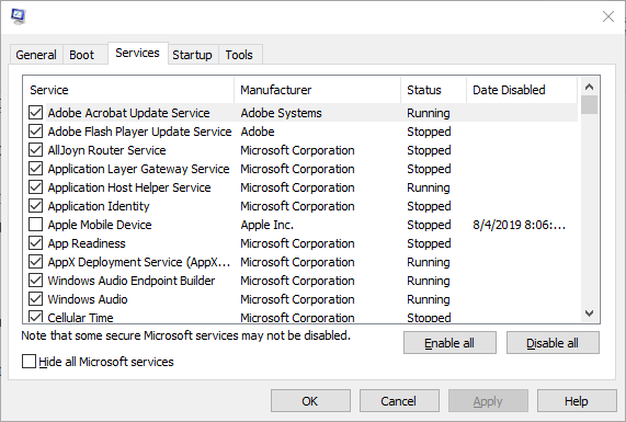 The Services tab outlook the operation failed attachment