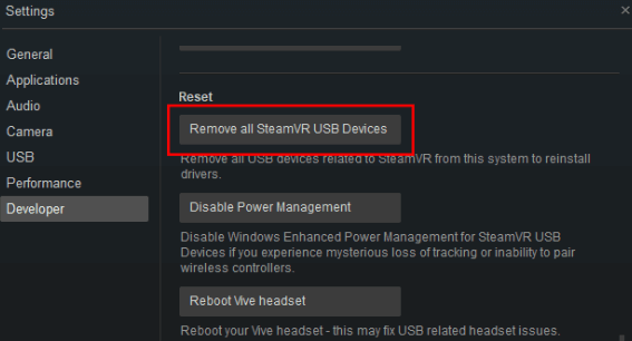 Remove all SteamVR USB Devices option htc vive not connecting