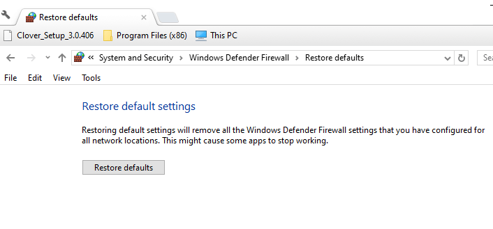 The Restore defaults option website not opening except google/