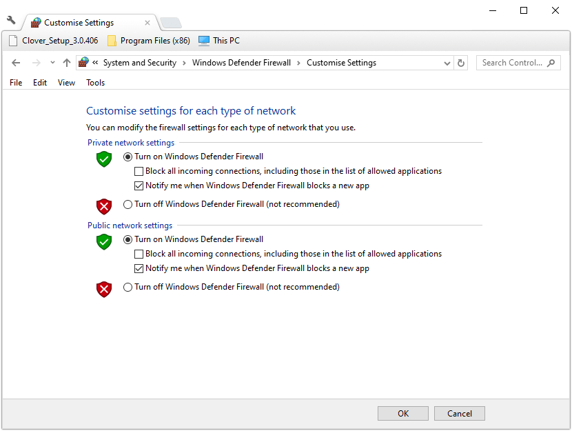 Windows Defender Firewall options windows server not showing up in network