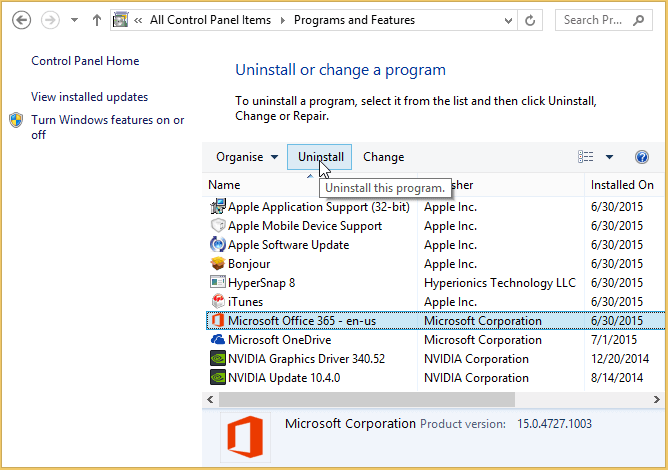 windows 10 completely remove office 365