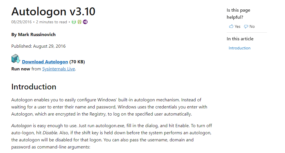 Autologon 3.1 - Windows 10 auto login not working