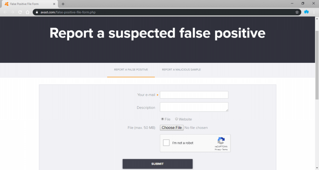 avast report file as false positive