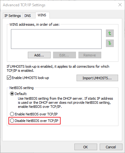 disable netbios over tcp/ip option