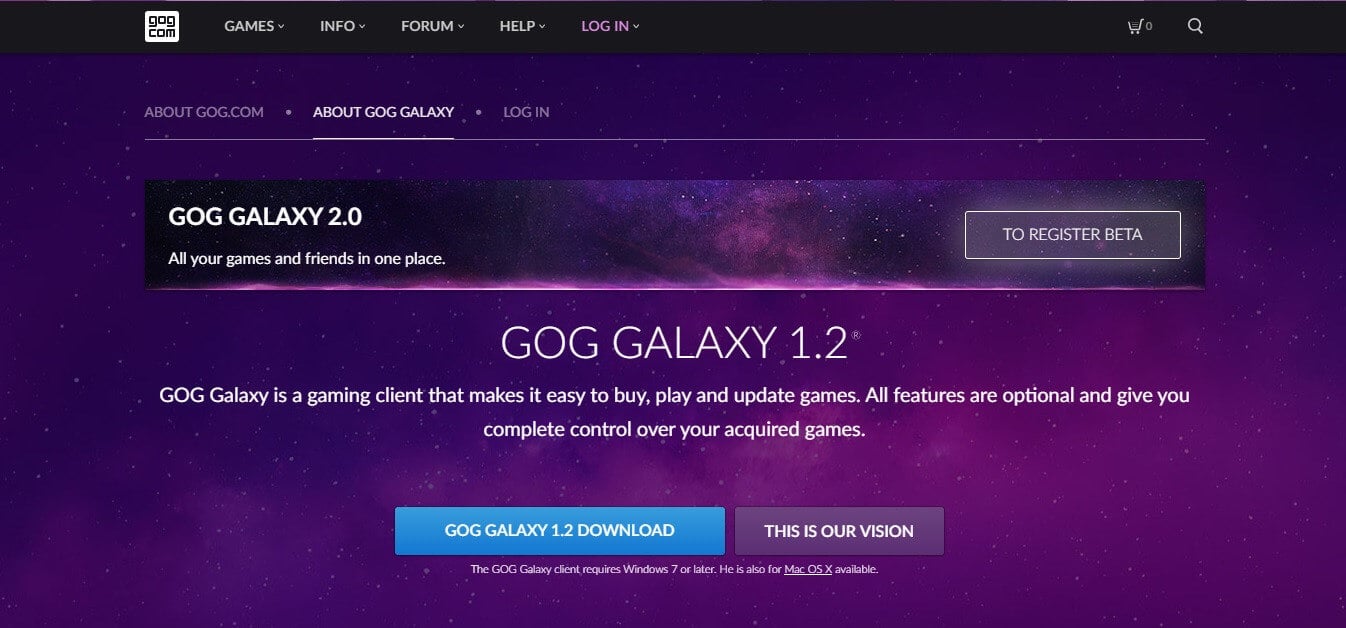 Gog website screenshot - How to install games with GOG Galaxy